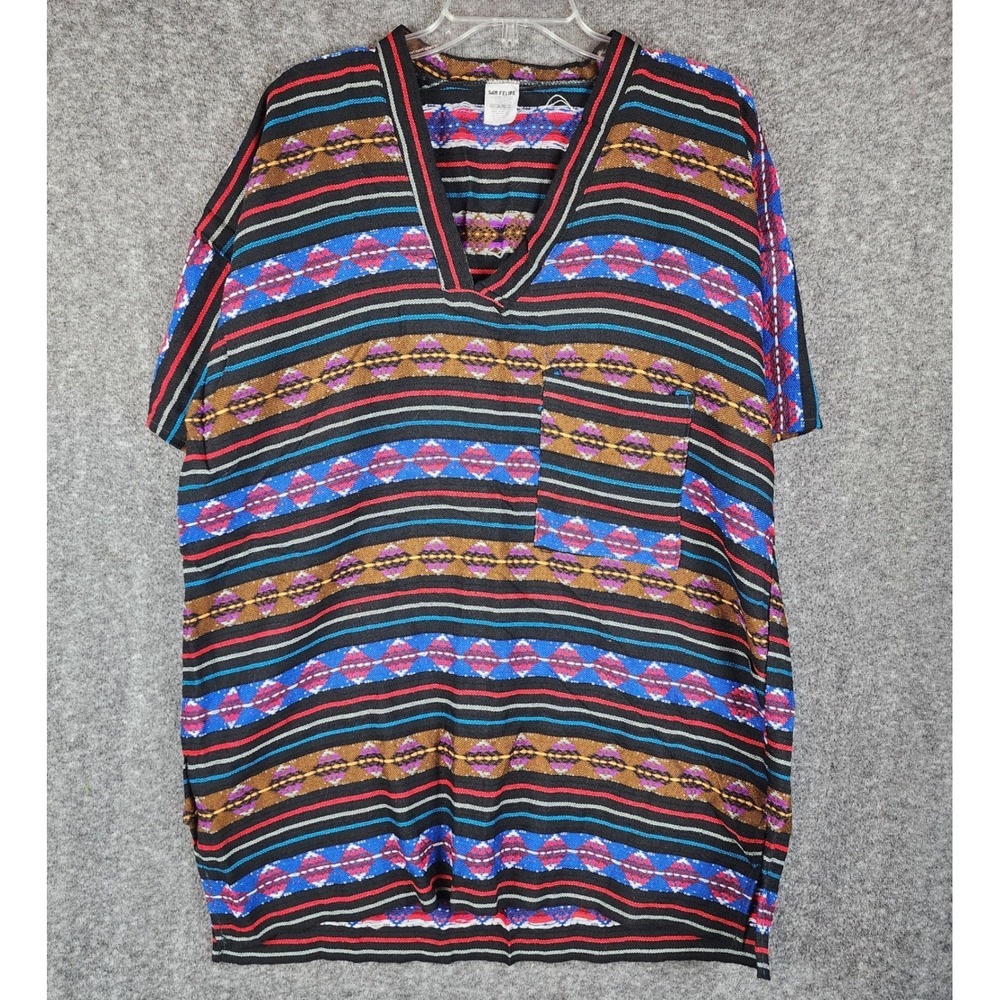San Felipe Baja Top Womens XL Multicolor Geometric Short Sleeve V-Neck EUC